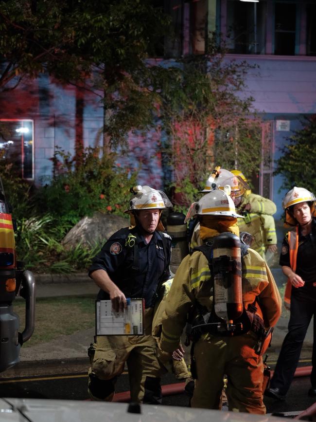 Fire crews attend a fire at Caravella Backpackers, Cairns. November 6, 2021.