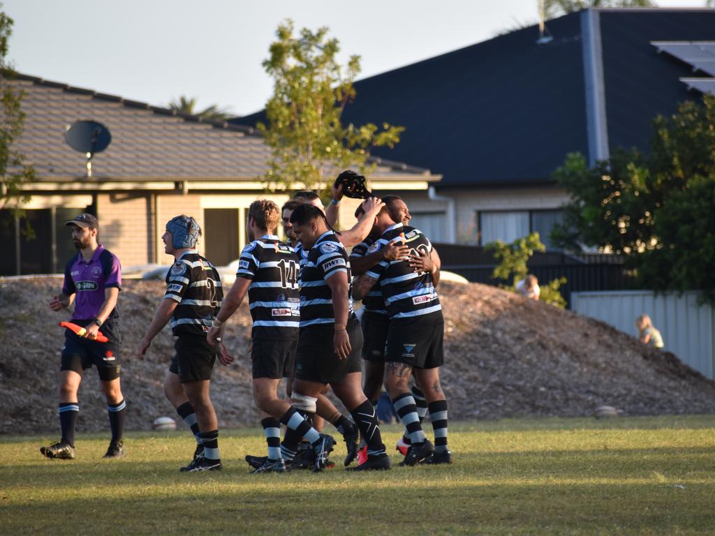 Ballina players celebrate winning the Dane Cupitt Shield after the game