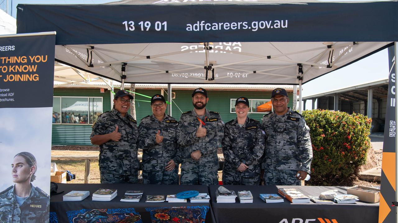 PO Cokanauto, CPO Brew, LS Cruikshank, LS Mollison and CHAP Koro at the first HMAS Coonawarra open day in seven years. Picture: Pema Tamang Pakhrin