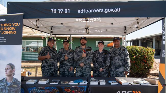 PO Cokanauto, CPO Brew, LS Cruikshank, LS Mollison and CHAP Koro at the first HMAS Coonawarra open day in seven years. Picture: Pema Tamang Pakhrin