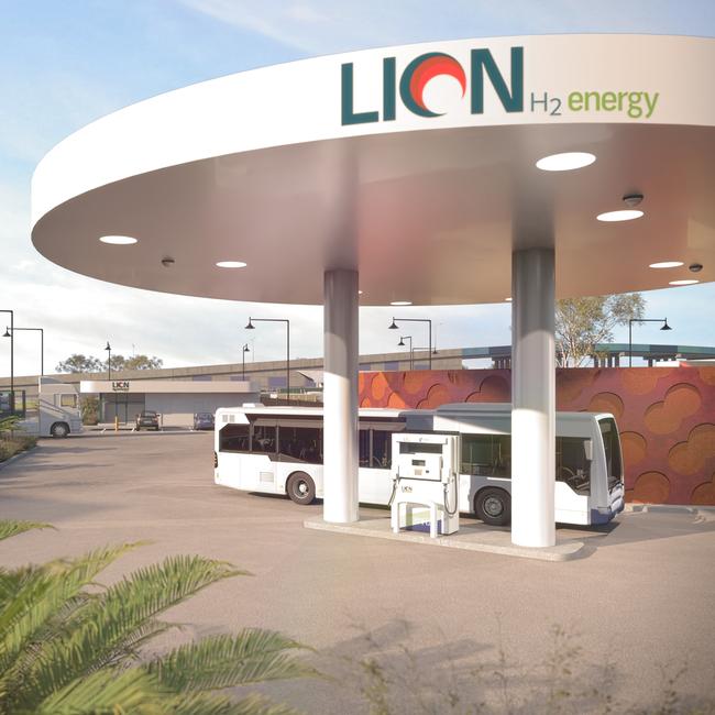 An artist’s impression of the hydrogen fuel station at the Port of Brisbane. Picture: Lion Energy