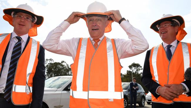 Australian Prime Minister Malcolm Turnbull (centre), Member for Petrie Luke Howarth (left) and Queensland LNP leader Tim Nicholls visited the Gateway Upgrade North Project on September 21, 2017. Picture: AAP/Dan Peled