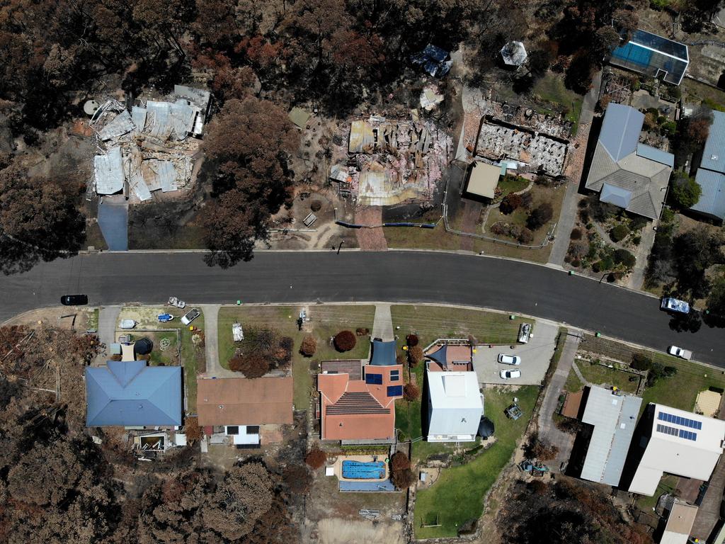 Homes along Moorong Cresent in Malua Bay were randomly destroyed by the New Years Eve fire storm while others were left virtually untouched. Picture: Toby Zerna