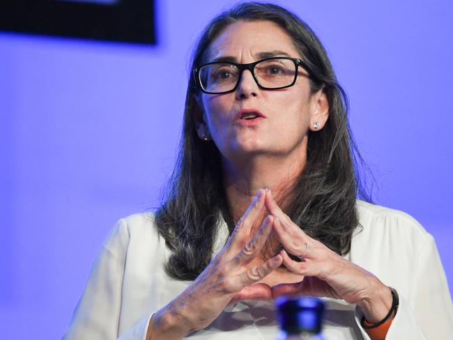 EnergyAustralia MD Catherine Tanna speaks during a discussion forum at the Clean Energy summit at the International Convention Centre in Sydney, Tuesday, July 30, 2019. The Clean Energy Summit is exploring the challenges for Australia's energy system. (AAP Image/Peter Rae) NO ARCHIVING