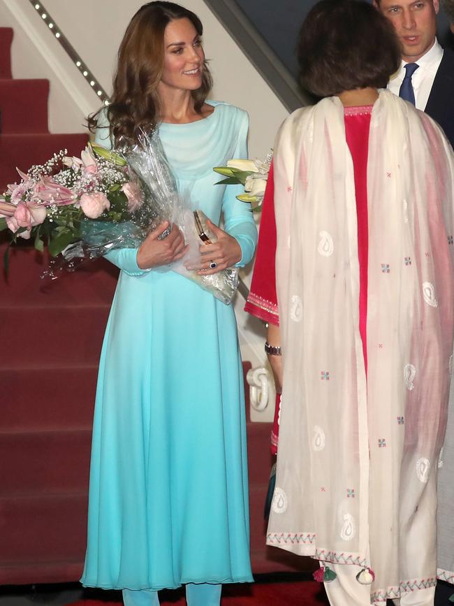 Catherine, Duchess of Cambridge and Prince William, Duke of Cambridge arrive at Kur Khan air base ahead of their royal tour of Pakistan. Picture: Getty Images