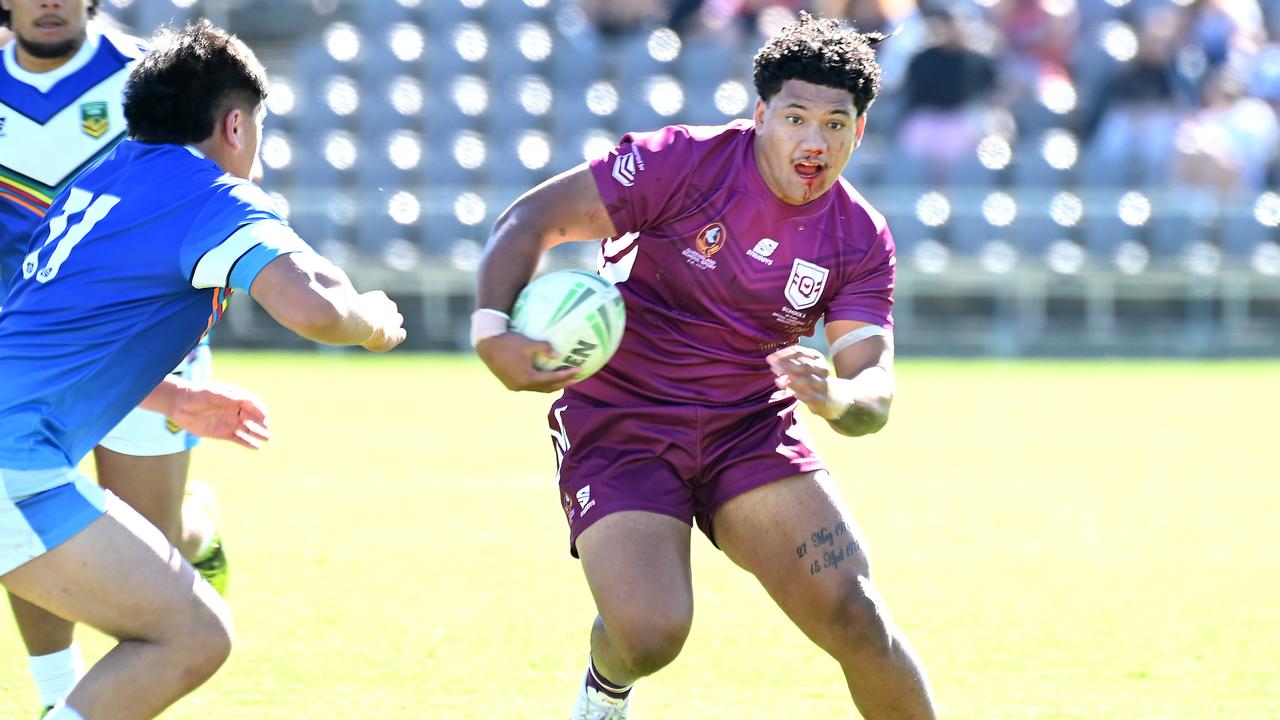 QLD player John Fineanganofo QLD Vs CAS ASSRL 18 years national championships school rugby league Thursday July 6, 2023. Picture, John Gass