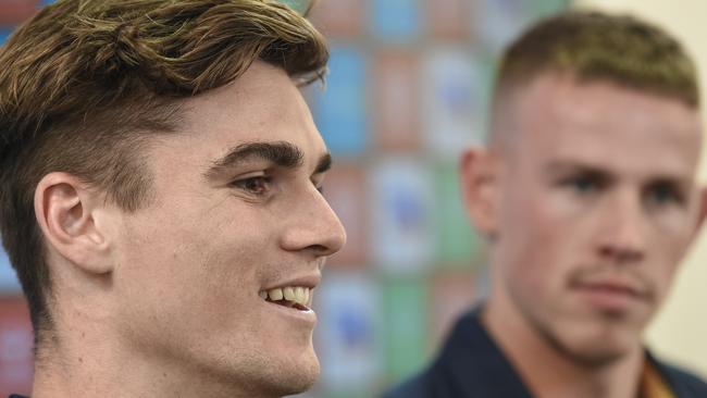 Crows mature-age recruits Ben Keays, left, and Ben Crocker. Picture: AAP Image/Roy Vandervegt