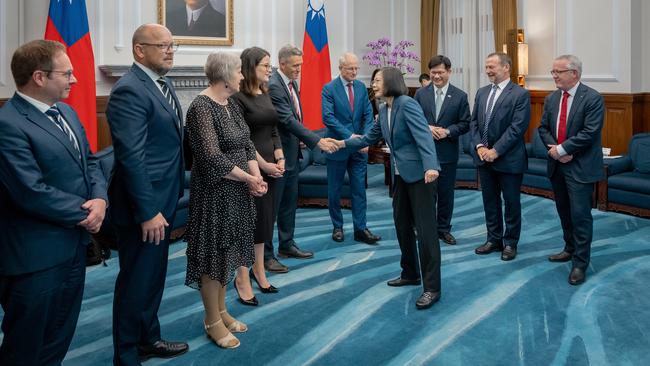 Taiwan President Tsai Ing-wen meets in Taipei on Tuesday with an Australian parliamentary delegation led by Labor MP Josh Wilson and Liberal MP Paul Fletcher. Picture: Taiwan Presidential Office