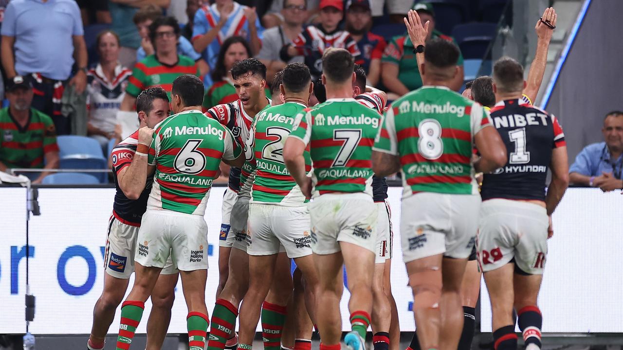 Tempers flared and tension overflowed as the Roosters claimed revenge for Sin bin Sunday. Picture: Getty Images.