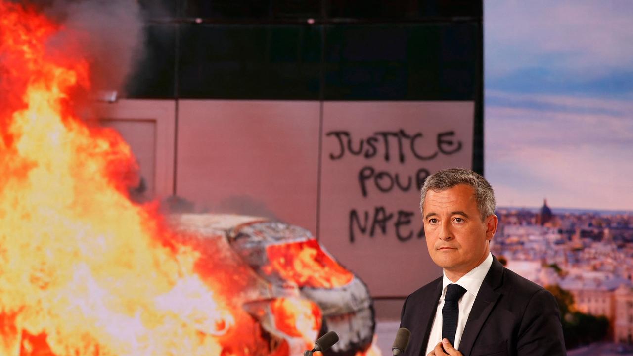 French Interior Minister Gerald Darmanin takes part in an interview in the evening news broadcast of French TV channel TF1. (Photo by Ludovic MARIN / AFP)