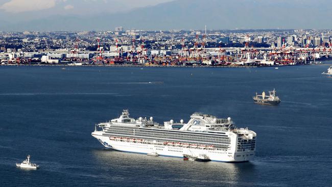 Cruise ship Diamond Princess is anchored off the shore of Yokohama, south of Tokyo. Picture: AP