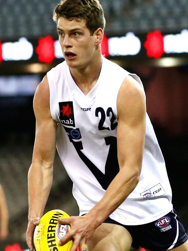 2016 AFL DRAFT. MELBOURNE, AUSTRALIA - JUNE 24: Jarrod Berry of Vic Country in action during the Under 18 Championship match between South Australia and Vic Country at Etihad Stadium on June 24, 2016 in Melbourne, Australia. (Photo by Adam Trafford/AFL Media)