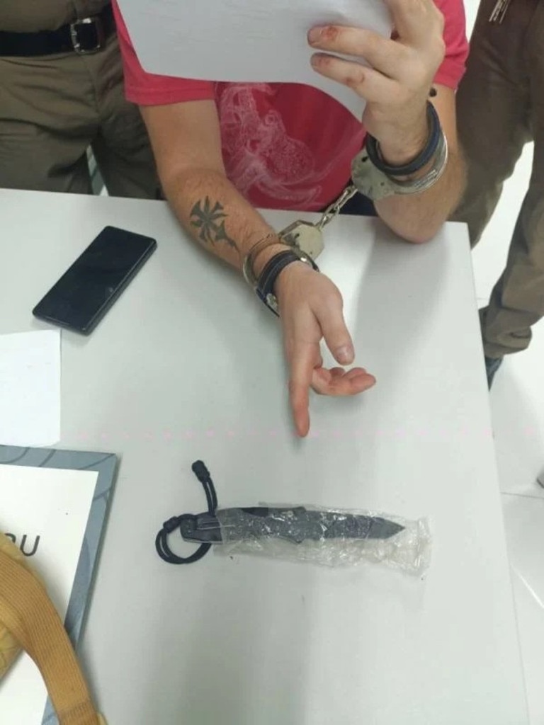 The American man was allegedly under the influence of alcohol and had a folding knife. Picture: Ao Nang Police.