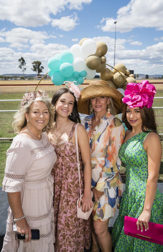 At the Clifton Races are (from left) Mandy Burns, Ava Piercey, Chantal Keogh and McKinley Keogh, Saturday, October 28, 2023. Picture: Kevin Farmer