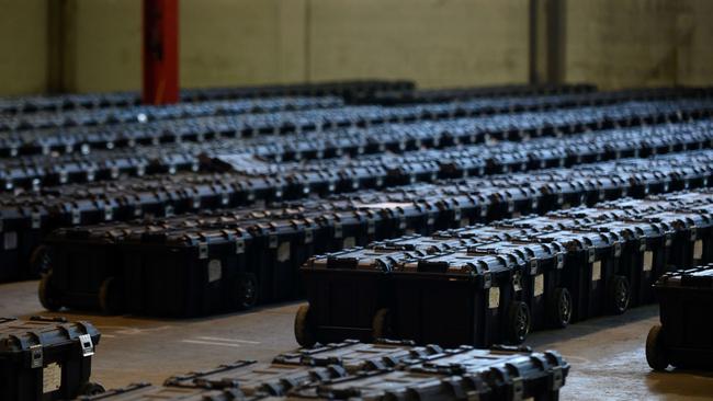 Election precinct suitcases containing ballots, election materials and keys to voting machines are held under guard in Pittsburgh, Pennsylvania.