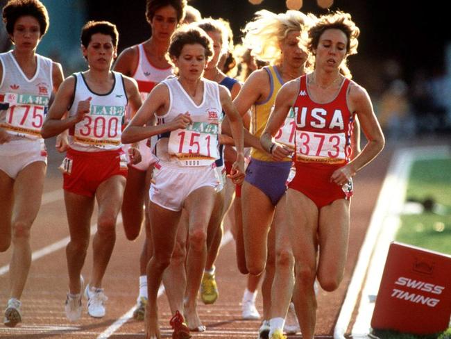 The USA’s Mary Slaney (nee Decker; number 373) and Great Britain's Zola Budd (number 151) during the 1984 LA Olympic Games. Picture: Popperfoto.