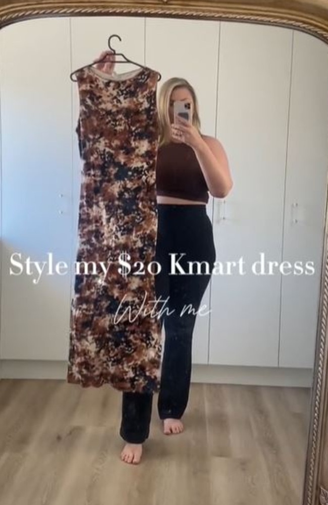 Social media users are obsessed with a $20 sleeveless dress from Kmart. Picture: TikTok/@catching.cait