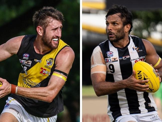 Liam McCarthy for the Nightcliff Tigers and Shaun Wilson for the Palmerston Magpies in the 2024-25 NTFL season.