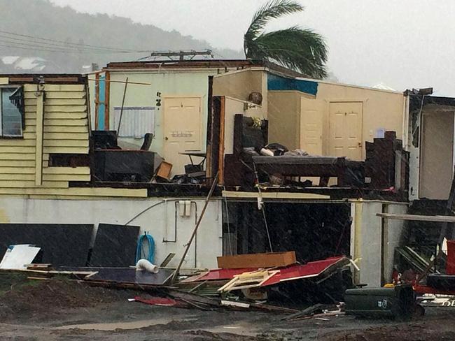 A general view shows a damaged house after Tropical Cyclone Marcia hit the coastal town of Yeppoon in north Queensland on February 20, 2015. A powerful cyclone roared ashore in a heavily-populated area of Australia on February 20 with authorities warning of a 