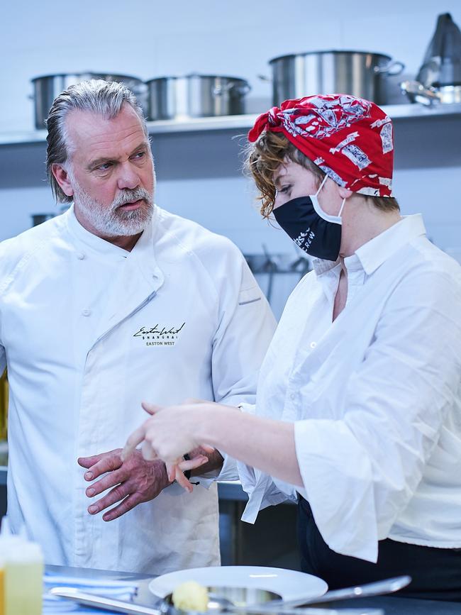 Erik Thomson as volatile celebrity chef Easton West with food co-ordinator Nikki Friedli, from Africola. Picture: Ian Routledge
