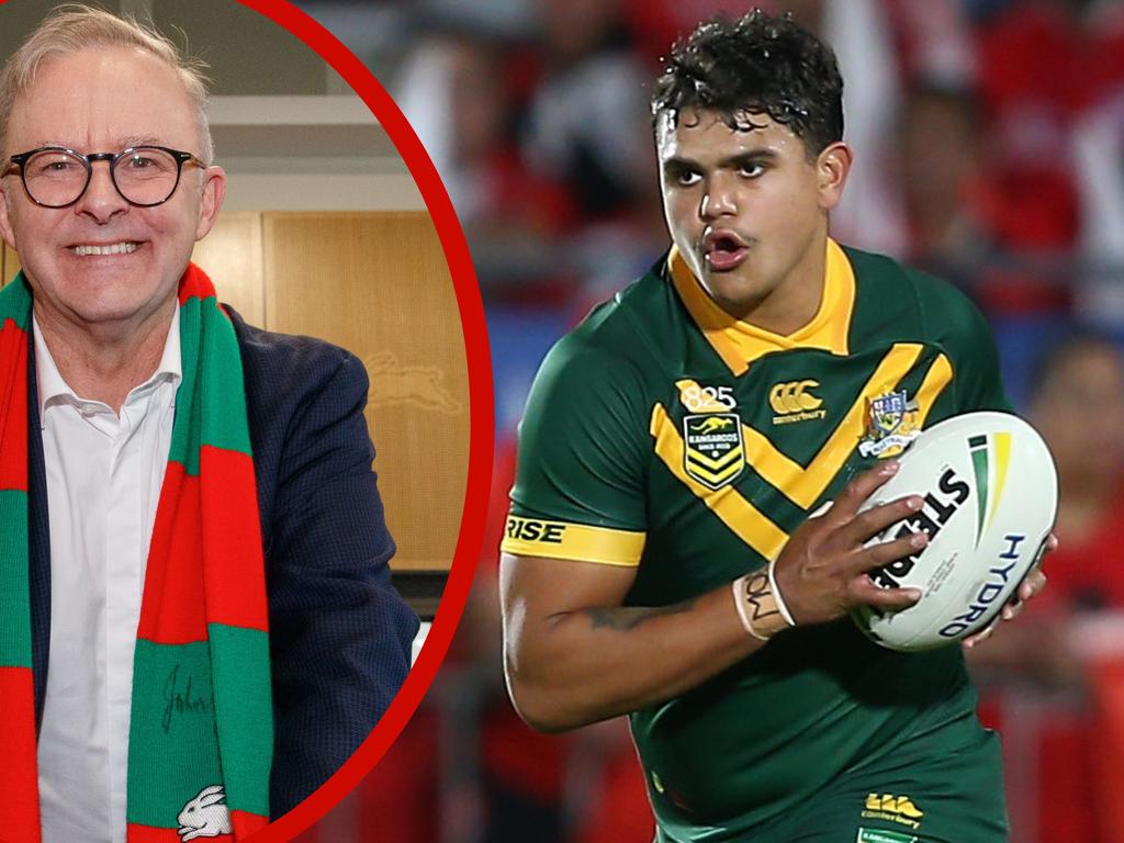 (L-R) Anthony Albanese has thrown his support behind Latrell Mitchell.