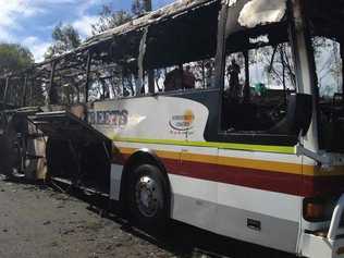 Up to 20 passengers were evacuated from this bus when it burst into flames on the Warrego Hwy near Helidon.