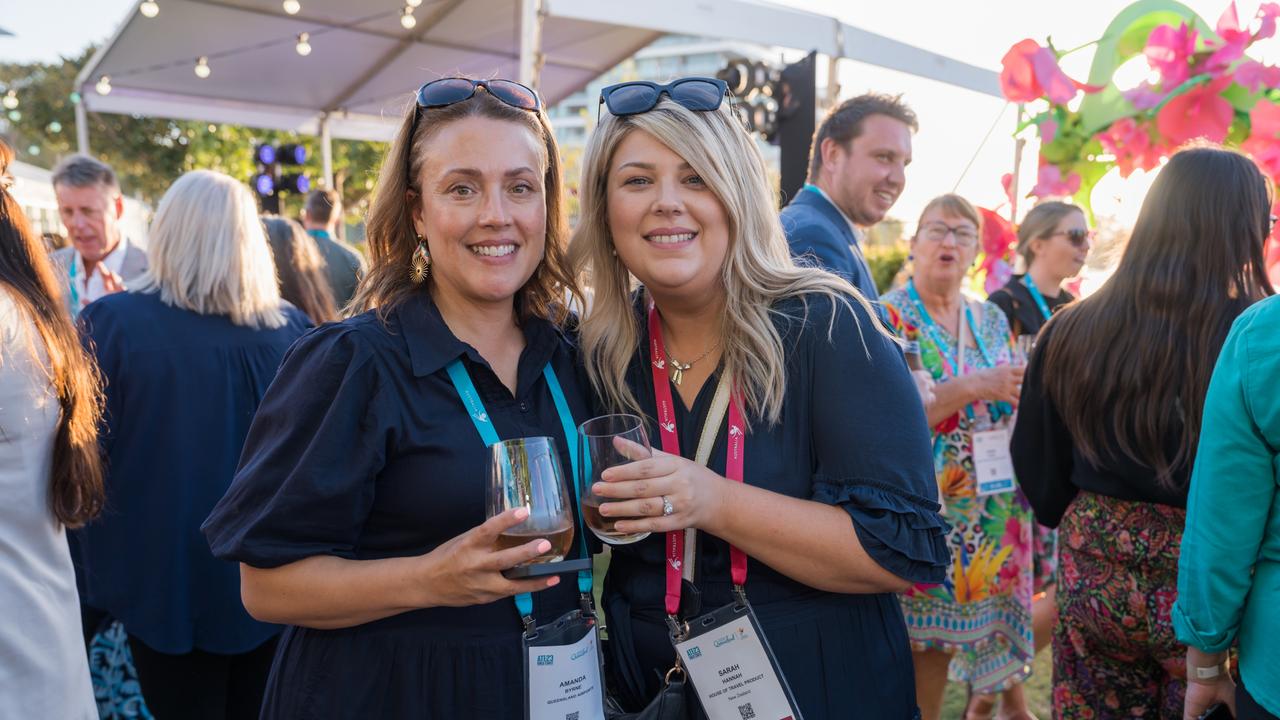 Amanda Byrne and Sarah Hannah for The Pulse at the Australian Tourism Exchange at the Gold Coast Convention and Exhibition Centre, May 4 2023. Picture: Steven Grevis