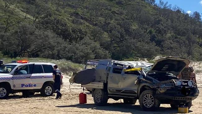 The serious rollover at Teewah Beach on Sunday.