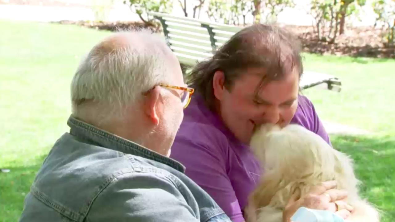 Mr Sanderson with his father, Tim, and Sun. Picture: ABC