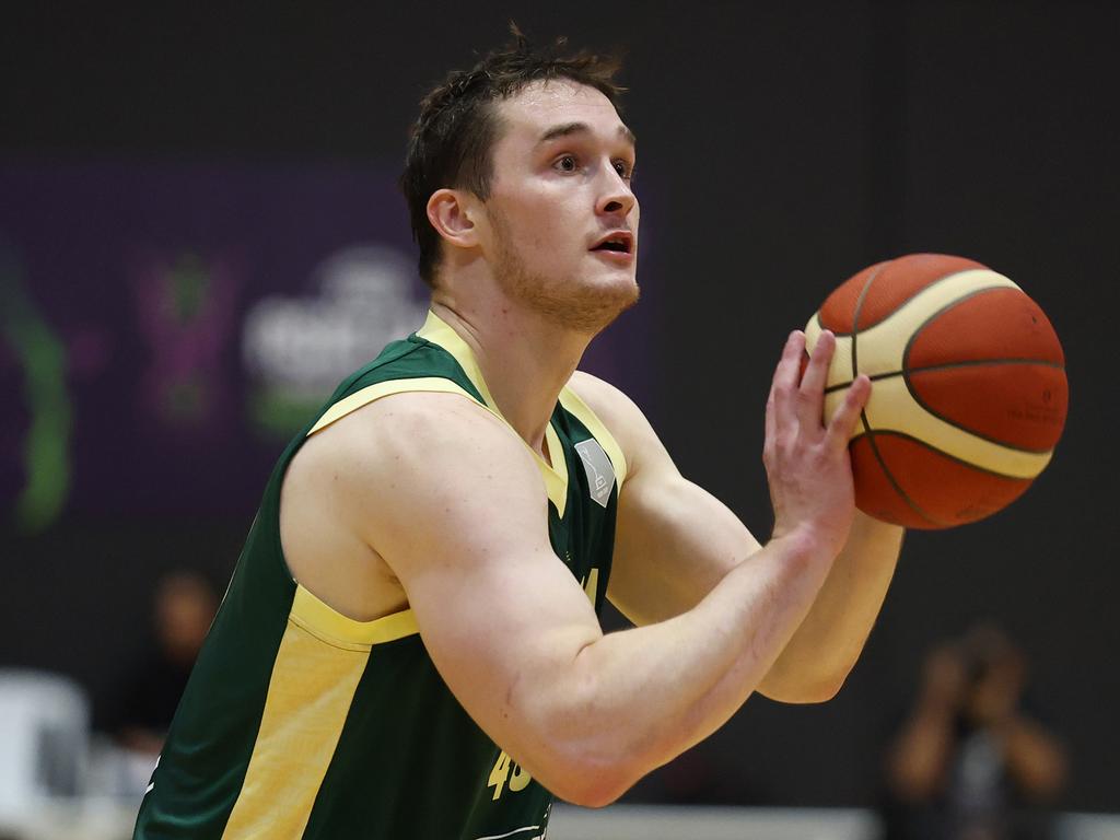 Elijah Pepper of Australia shoots from the arc during the FIBA Asia Cup Qualifier match against Indonesia. Picture: Getty Images