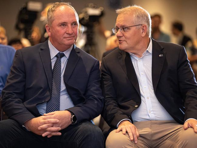 Then Prime Minister Scott Morrison with then deputy prime minister Barnaby Joyce ahead of the 2022 election.