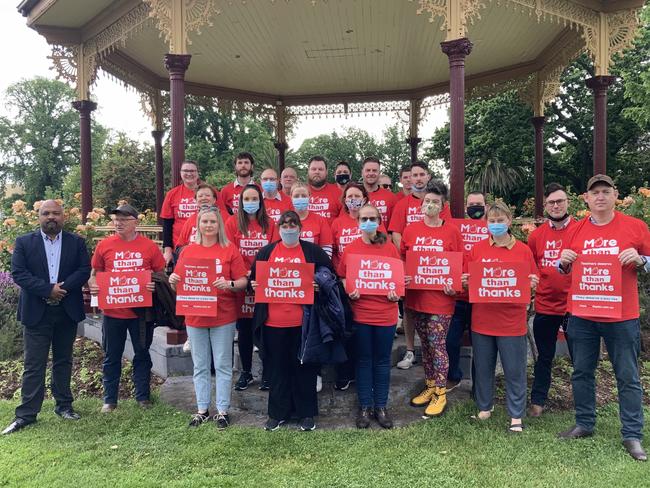 Around 30 Goulburn teachers gather for the ‘More Than Thanks’ rally at Belmore Park.