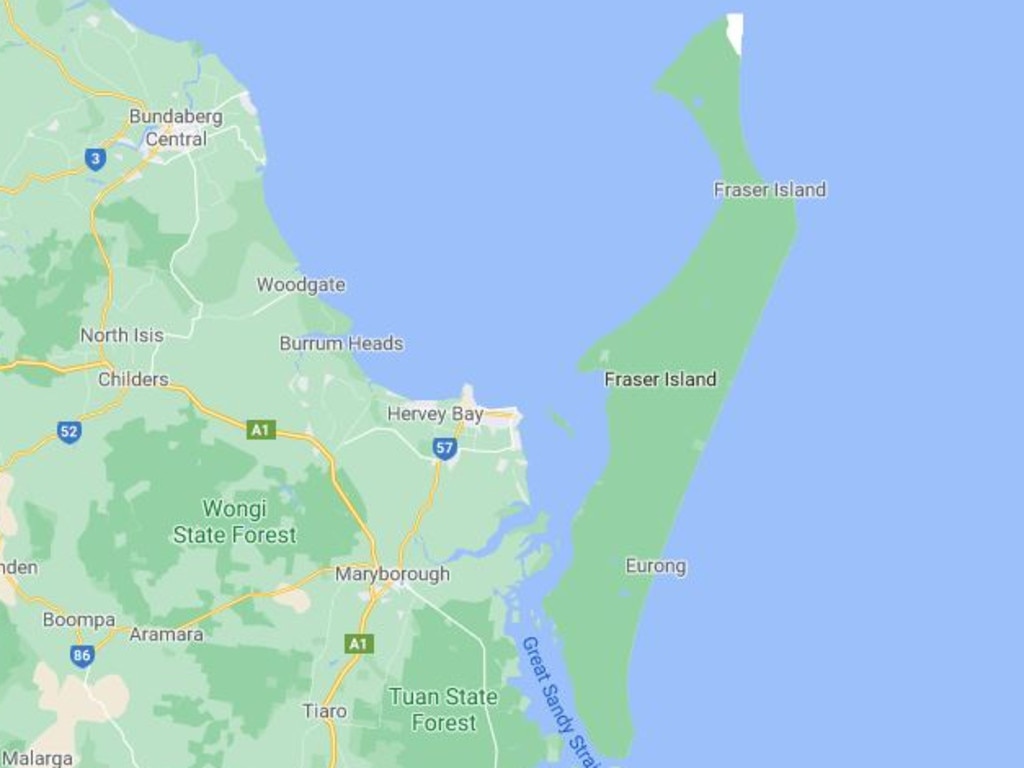 The toddler was flown from Fraser Island to Bundaberg Hospital for treatment. Picture: Google Maps.