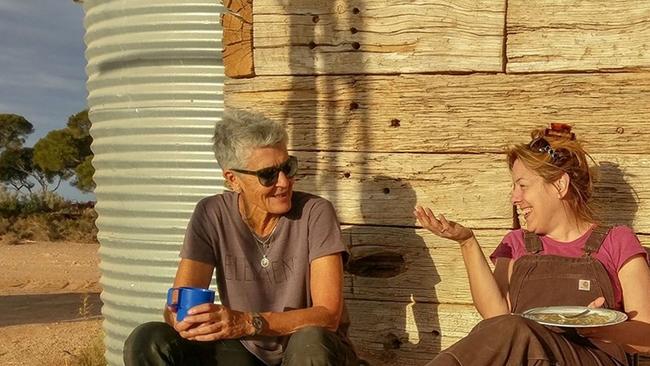 Researchers Keryn Walshe (left) and April Nowell at Koonalda Cave, South Australia