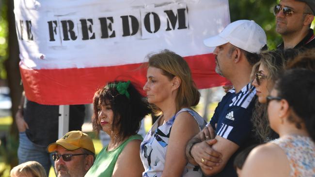 Protest against death of Iranian women Mahsa Amini on the Strand. Shahen Wheatley (left) and Mayor Jenny Hill. Picture: Evan Morgan