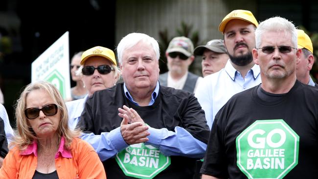 Clive Palmer and his supporters attended a Pro-Adani protest over the weekend. Picture: AAP/Steve Pohlner