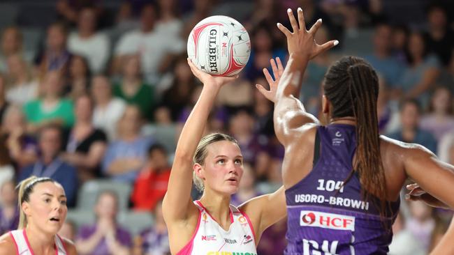 Tippah takes a shot during a match against with her old team, the Queensland Firebirds. Picture: Chris Hyde/Getty Images