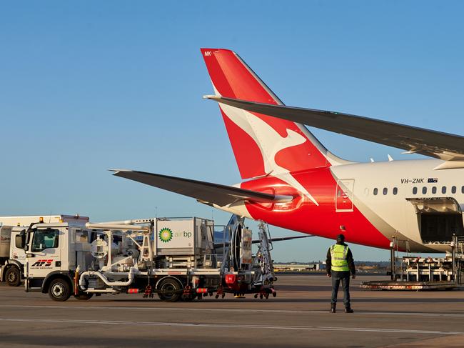 Qantas will buy 10 million litres of sustainable aviation fuel for use on flights from London, to reduce carbon emissions. Picture: Supplied