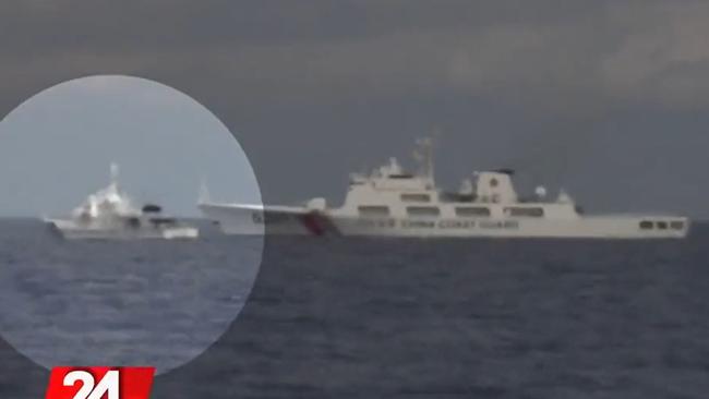 A dangerous standoff between opposing coast guard vessels was caught on video. Picture: GMA