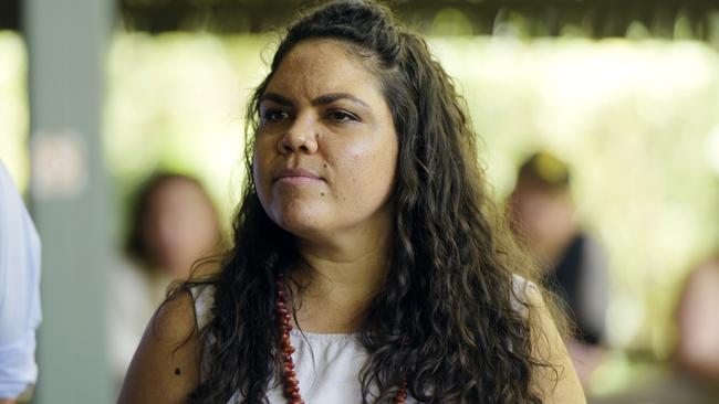 CLP candidate Jacinta Price during the Australian Prime Minister's press conference at the Bowali Visitor Centre, Jabiru in the Northern Territory on Sunday, January 13, 2019.  The federal government will invest $216 million in the Northern Territory's Kakadu National Park to improve road access and tourist facilities. (AAP Image/ Michael Franchi) NO ARCHIVING