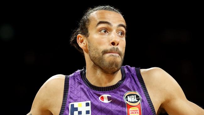 SYDNEY, AUSTRALIA - OCTOBER 27: Xavier Cooks of the Kings in action during the round six NBL match between Sydney Kings and New Zealand Breakers at Qudos Bank Arena, on October 27, 2024, in Sydney, Australia. (Photo by Mark Metcalfe/Getty Images)