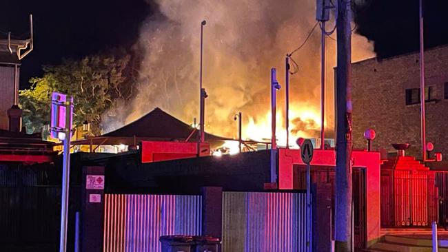 A fire has gutted several shops at Mary St, Gympie, early in the morning of Monday April 10, 2023.