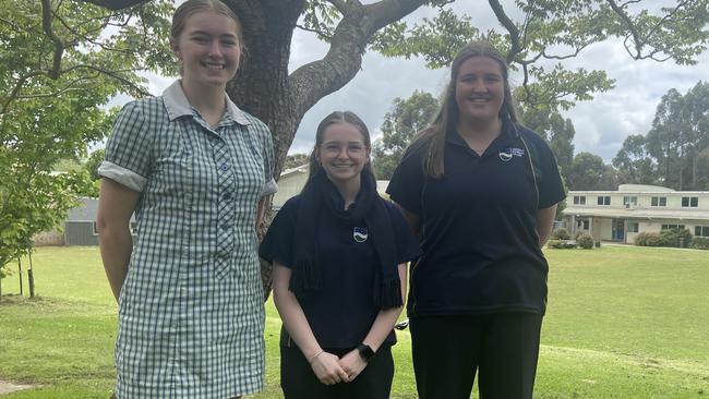 2023 school captains for Leongatha Secondary College Lily Hume, Chloe Stoops and Chloe Goff.