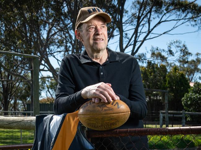 Glenelg centre half-forward Darrell Moss talks on his injury in the 1969 SANFL grand final where he was replace by Richmond legend Royce Hart. Pictured at home in the Onkaparinga Hills. Picture: Brad Fleet