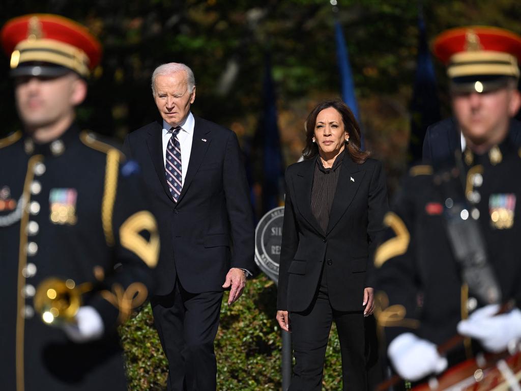 Joe Biden and Kamala Harris marked Veterans Day. Picture: AFP