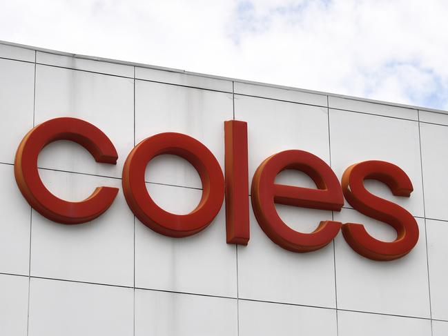 BRISBANE, AUSTRALIA - NewsWire Photos - SEPTEMBER 22, 2020.A Coles supermarket sign above a store in Brisbane. Coles outlets across Queensland will become fully powered by renewable energy sources by 2022.Picture: NCA NewsWire / Dan Peled