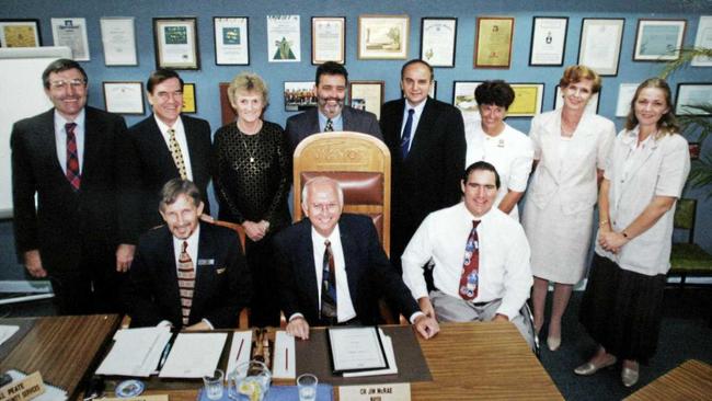 Rockhampton City Council inauguration of mayor Jim McRae: l-r back Jim Rundle (deputy mayour), Jim Webber, Rose Swadling, John Pearson, Greg Belz, Del Bunt, Vicky Bastin-Byrne and Margaret Strelow. front- Rob Noble (CEO), Jim McRae (mayor) and Toni Hansen.    Blast from the Past.      Photo The Morning Bulletin Archives. Picture: The Morning Bulletin Archives