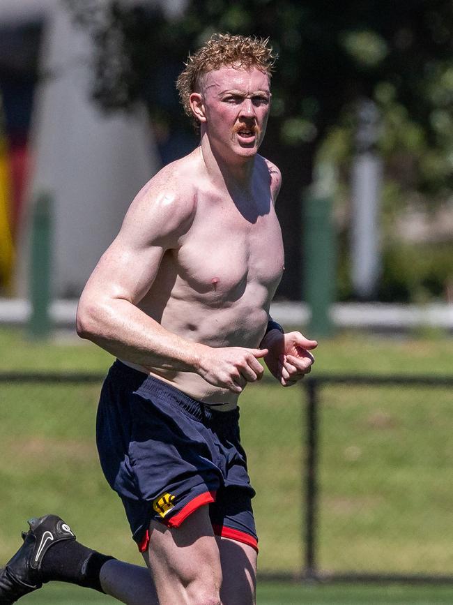 Clayton Oliver solo training at Gosch Paddock AFL Melbourne Football Club pre-season training. Picture: Jason Edwards