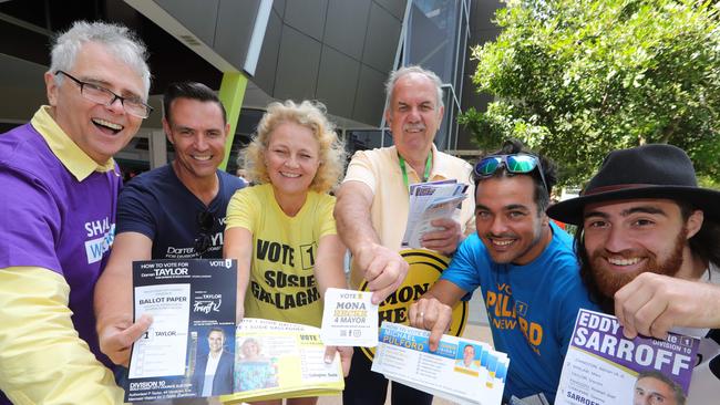 Candidates and volunteers were still waiting to hand out cards. Picture Glenn Hampson