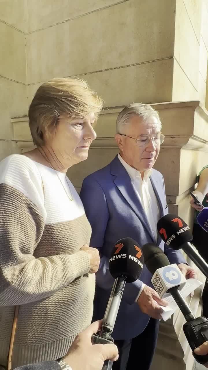 Melissa Hoskins’ parents Peter and Amanda Hoskins give statement outside court